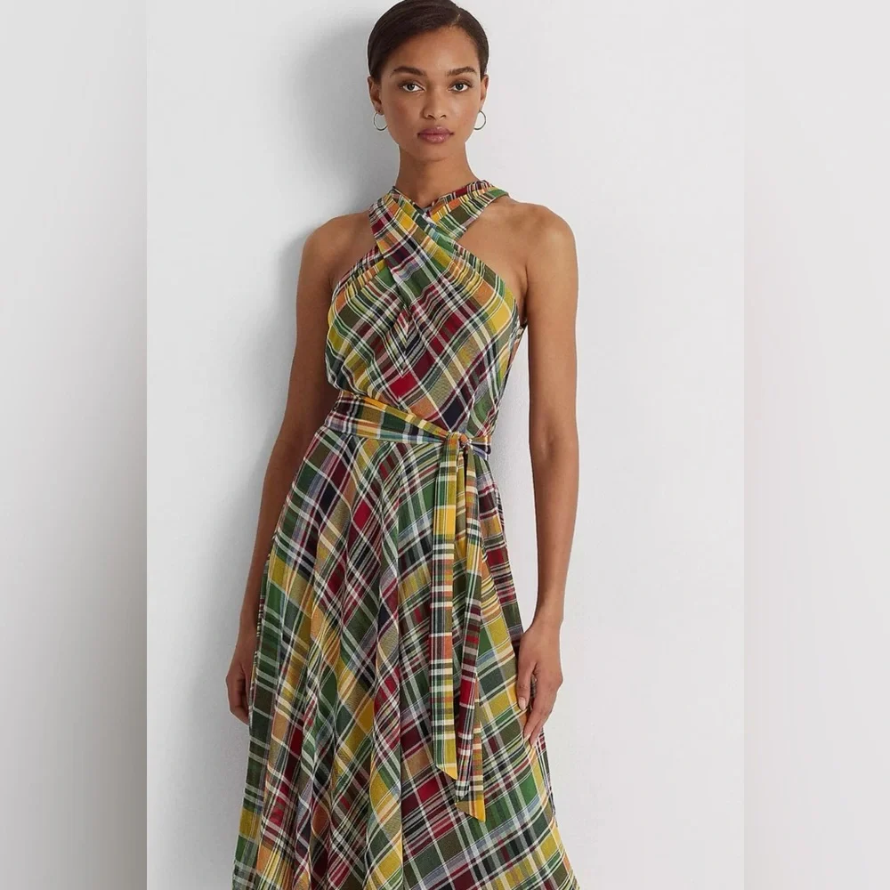 Ralph Lauren Multicolor Plaid Halter Dress - Picture 1 of 4